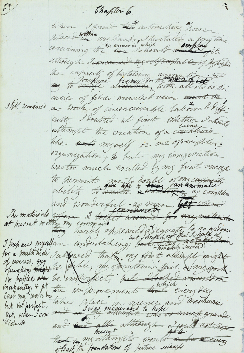 Image internet Page manuscrite du Frankenstein de Mary Shelley, 1816